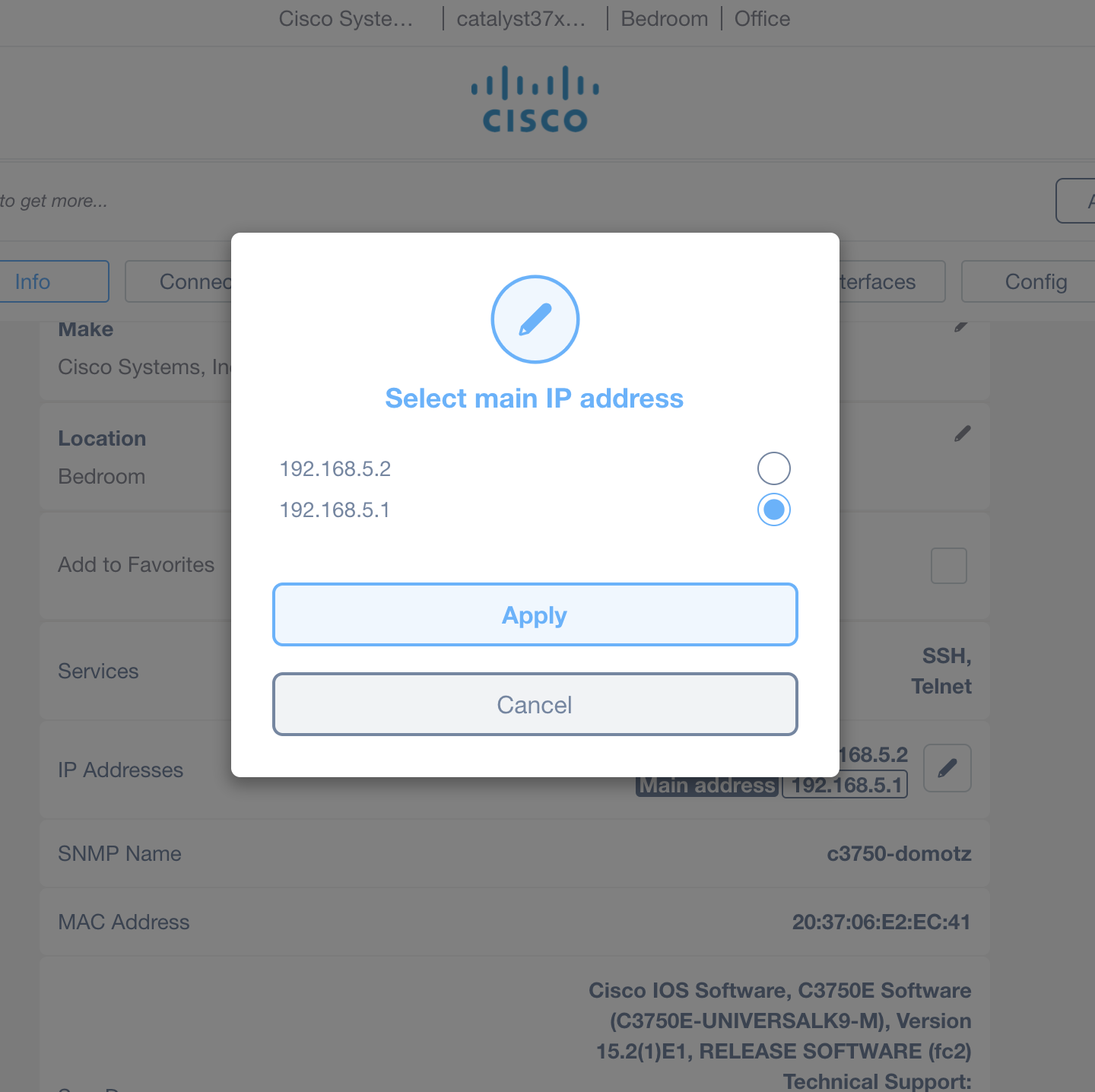 Device management Overview screenshot 10 Main IP address