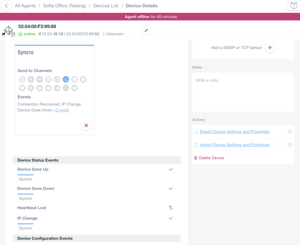 Domotz Syncro integration: Device Alerts