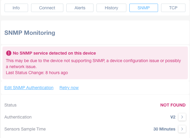 SNMP monitoring status service not found