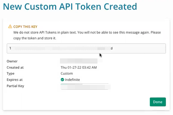 Copy the New Custom API Token to your clipboard.