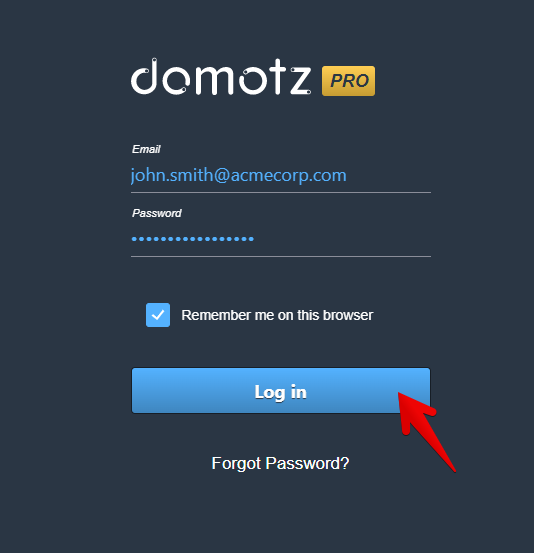 Showing Domotz login
