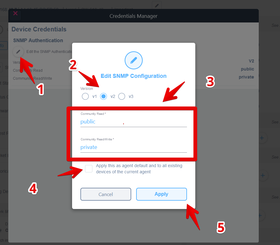 Click on Edit the SNMP Authentication and edit its properties.