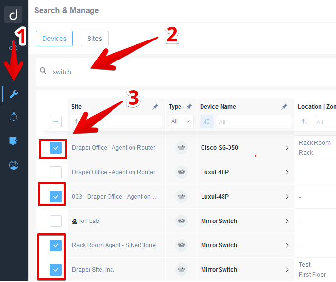 Select multiple devices and modify their credentials.