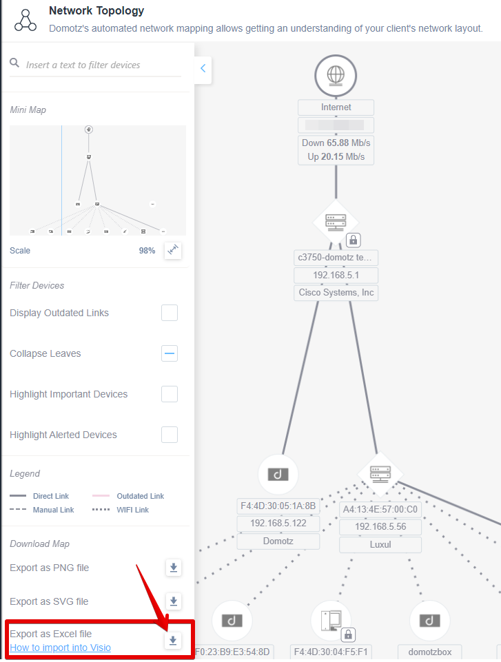 Export to Visio Domotz network topology map