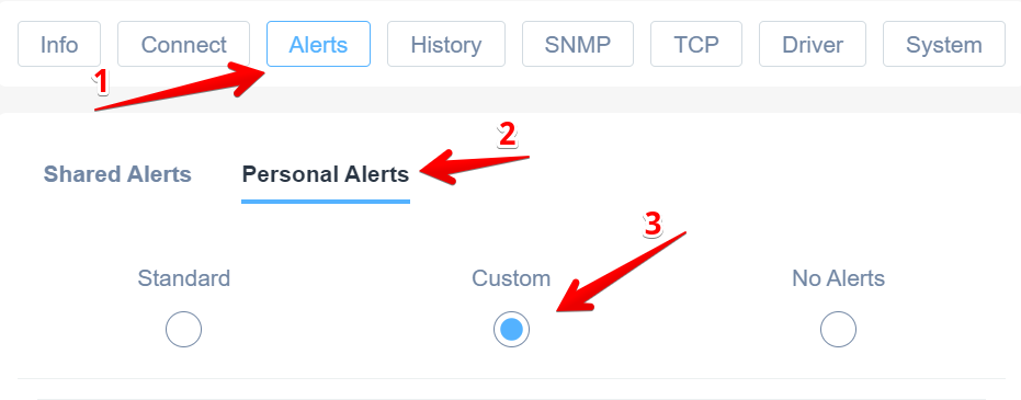 Alerts section of the Domotz web app