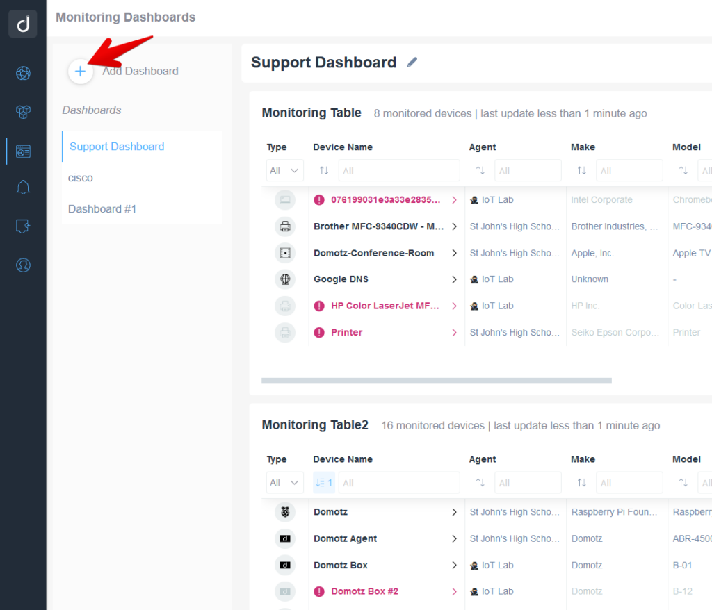 Showing how you can add a Monitoring Dashboard to Domotz