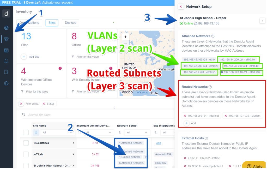 Showing how to access the "Attached Networks" section through the inventory dashboard