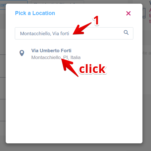 Showing how to access search for a location and select it