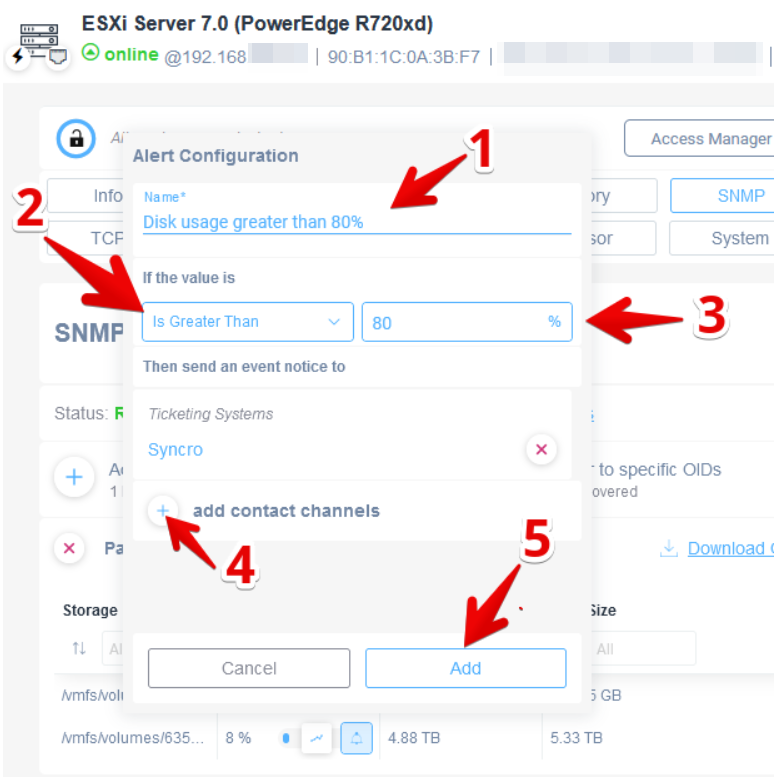 Alerts on sensors and how to configure from the devices tab