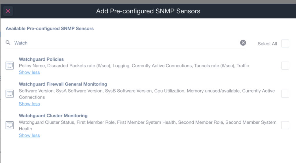 WatchGuard Firewall SNMP sensor templates