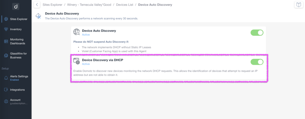 activation of the device discovery on your account