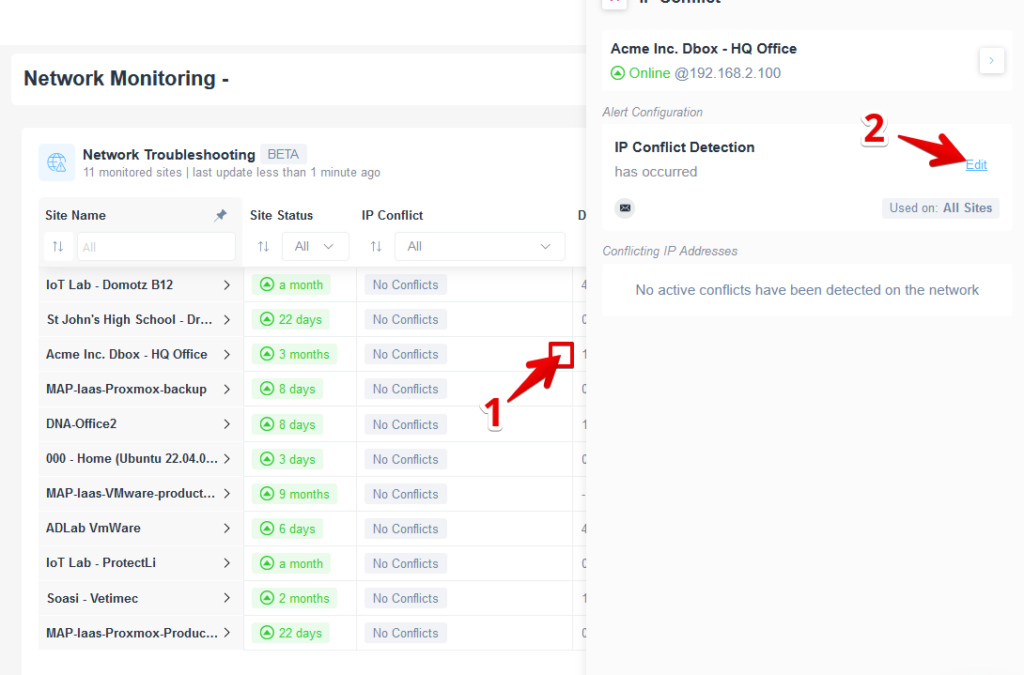 Network Troubleshooting monitoring pannel.