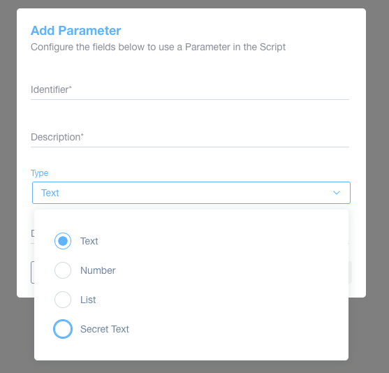 Added support to Secret Text/Password parameters on Integration Scripts