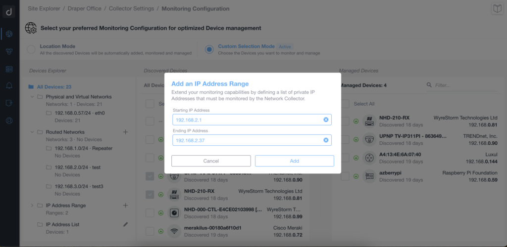 IP Address Range pop up