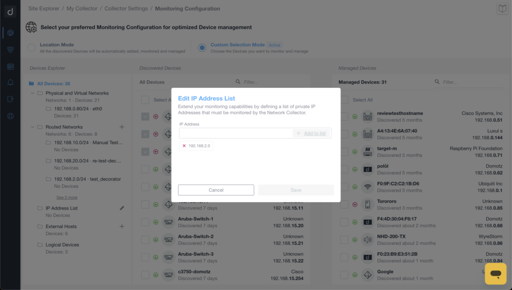 IP Address List pop up