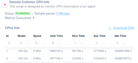 Domotz collector CPU information