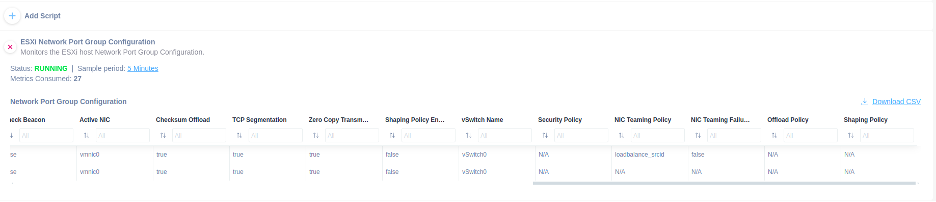 VMware ESXi port group script table