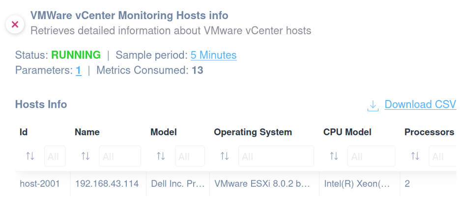 VMware vCenter Hosts info